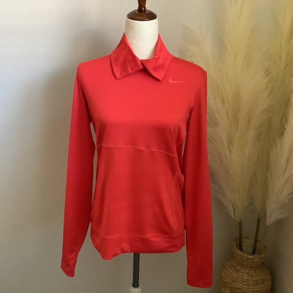 Nike Dri Fit Long Sleeved Red Button Up Turtleneck Golf Shirt, Size M